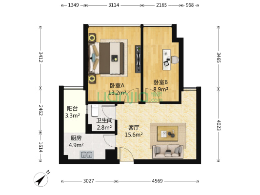 和泓东28 2室1厅1卫 58平方