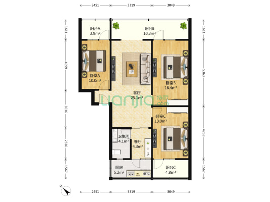 营通街57号 3室2厅1卫 100平方