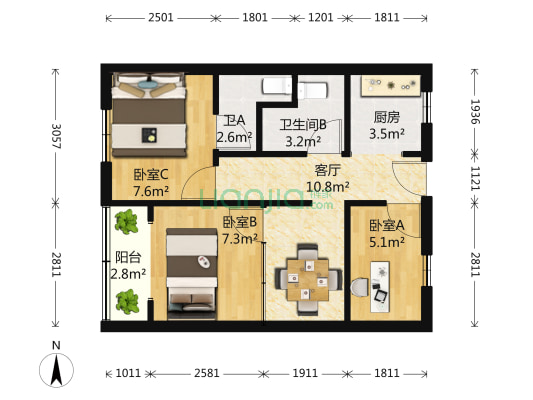 驰骋大楼 3室1厅2卫 82平方