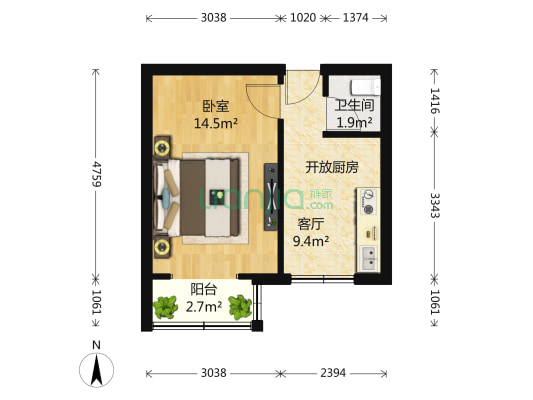 电车厂宿舍 1室1厅1卫 36平方