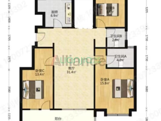全明格局 户型方正 一梯两户 集中供暖 采光无遮挡-户型图