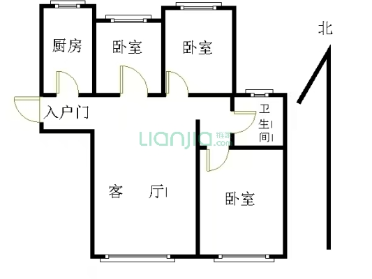 北京界三利中和城C区。100平三居室南北通透，位置好，-户型图
