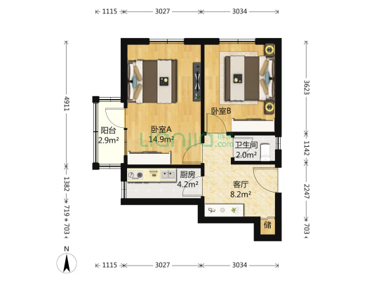 什坊院3号院 2室1厅1卫 58平方