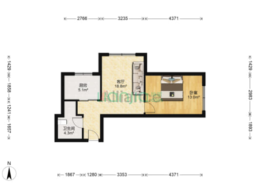 狮子城一室一厅，满二，无抵押。-户型图