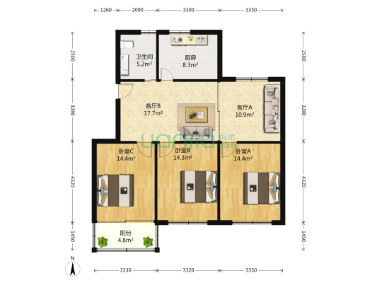马桥镇西街19号 3室2厅1卫 0平方