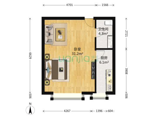 曦景长安 1室0厅1卫 62平方