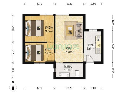 汽轮小区 2室1厅1卫 56平方