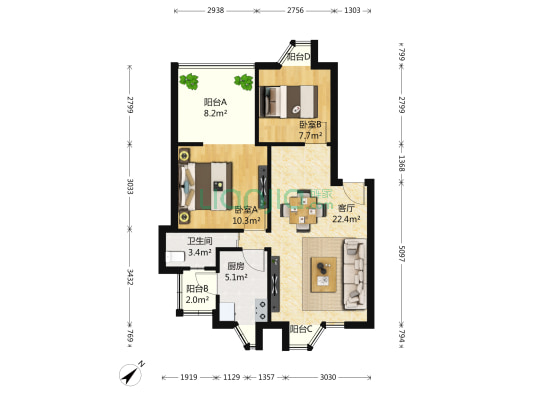 金色花园一期 2室1厅1卫 77平方