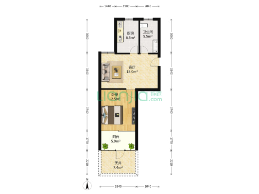 虹康新苑 1室1厅1卫 56平方