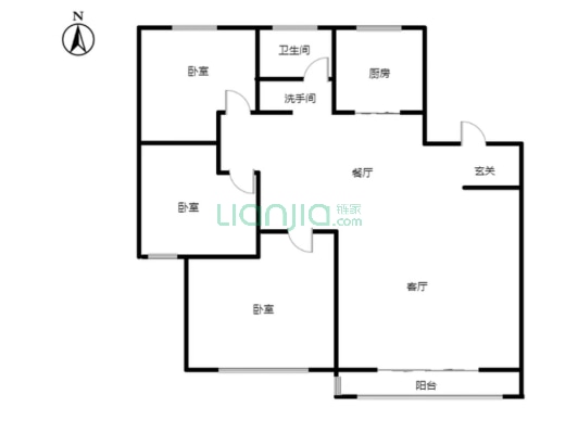 永安小区 3室2厅 南 北-户型图