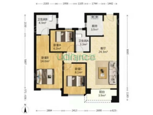 此房户型方正实用；高层东南向；准新房