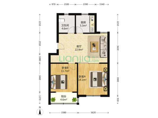 嘉苑新村 2室1厅1卫 83平方