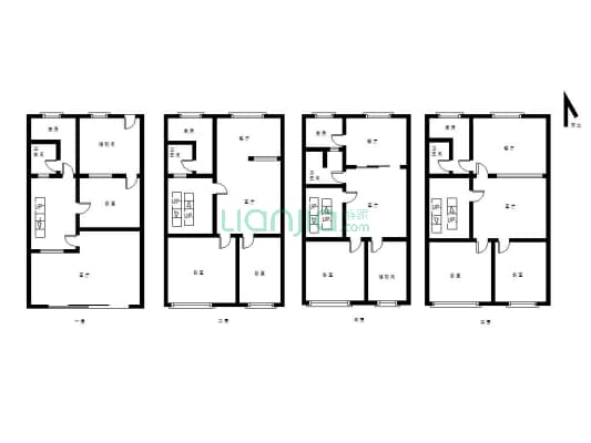 房子占地80平米，每层2房2厅1厨1卫-户型图
