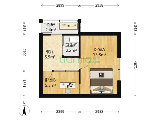 海港楼 2室1厅1卫 35平方