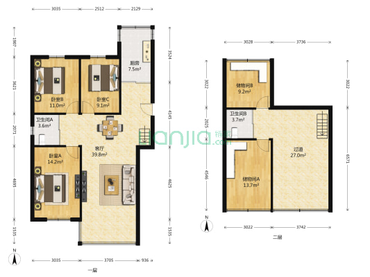 兰庭花园 3室1厅2卫 110平方
