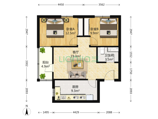 燕化星城健德三里 2室1厅1卫 85平方