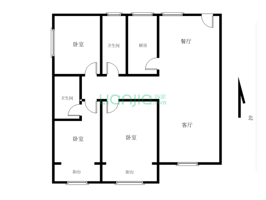 宏升国际小区 3室2厅1厨两卫 交通便利 适合居住-户型图