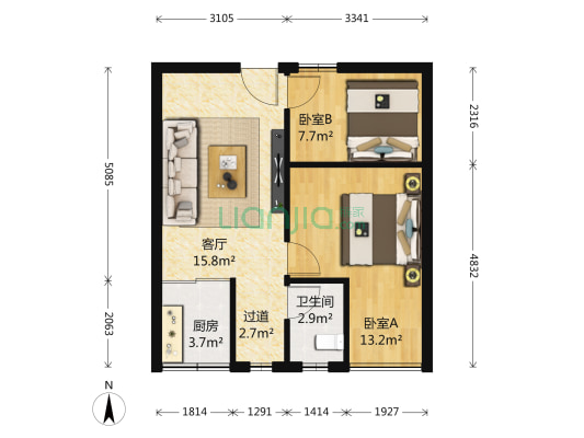 恒丰工业城 2室1厅1卫 59平方