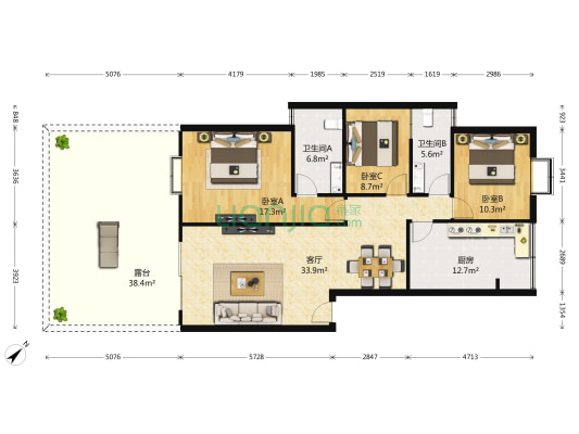 山奇小区 3室1厅2卫 123平方