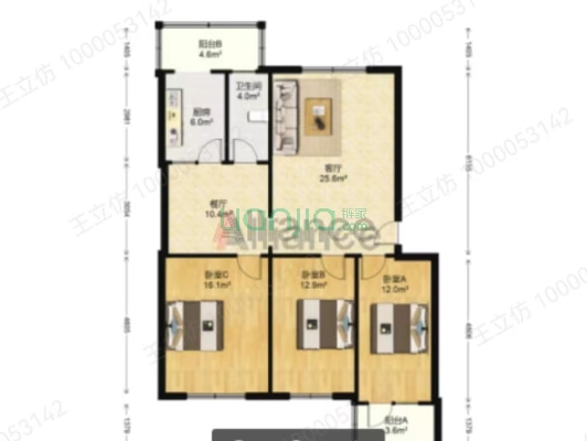 涿州市实验中学小区 3室2厅 南 北-户型图