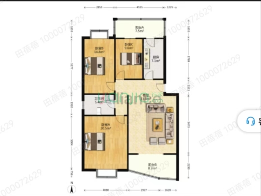 华阳水电小区 3室2厅 南 北-户型图