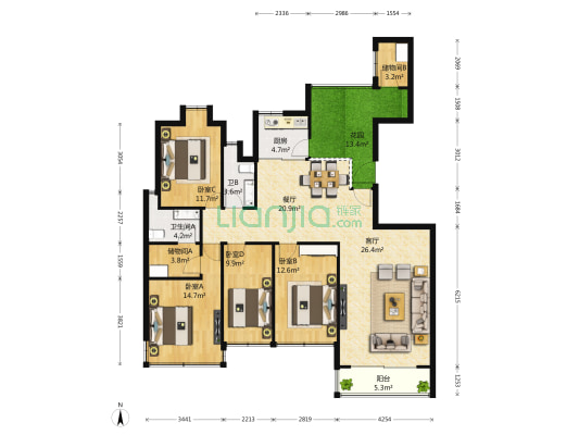 电力花园 4室2厅2卫 158平方