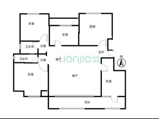 一梯两户 集中供暖  阳台已封 户型方正 南北通透-户型图