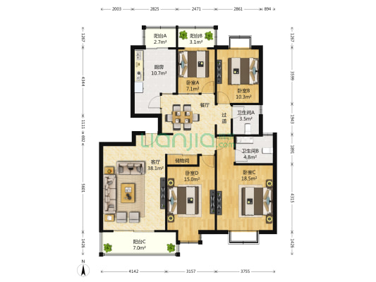 枫丹白露白露新寓 4室1厅2卫 152平方
