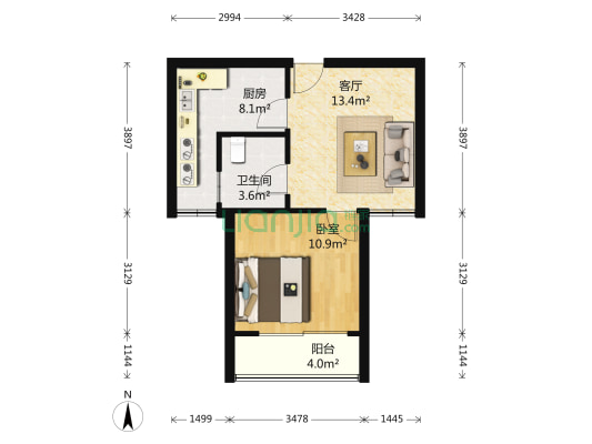 古运五爱苑C区 1室1厅1卫 48平方