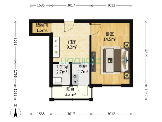红华住宅区 1室0厅1卫 44平方