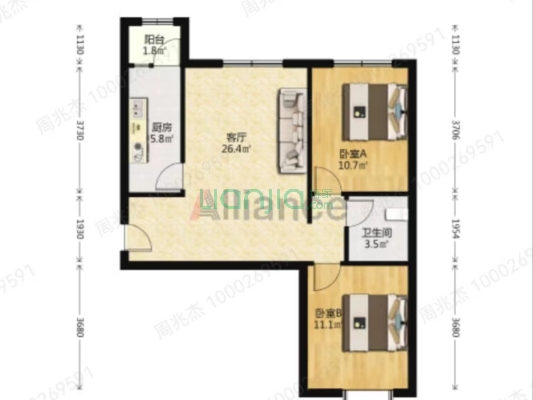涿州德信公园旁，翡翠滨江南向两居，-户型图