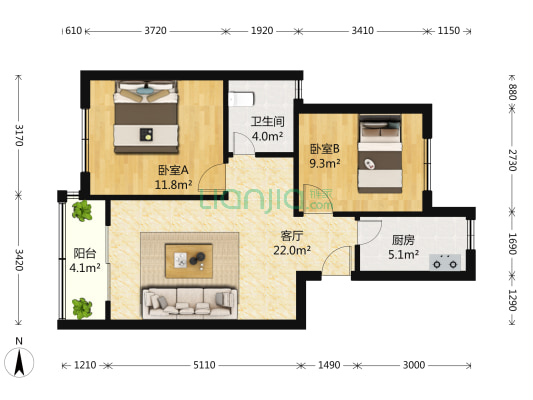桃浦二村永汇新苑 2室1厅1卫 75平方