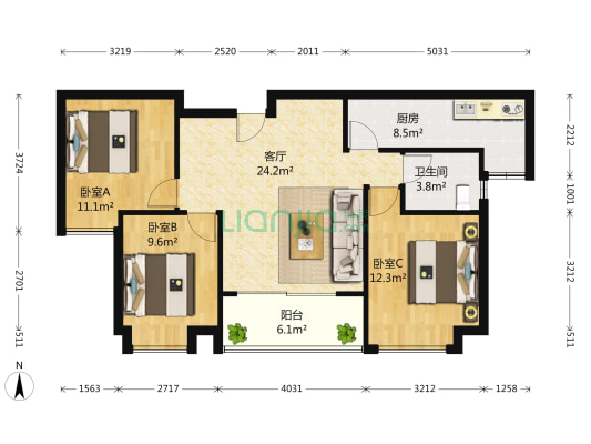 太阳海岸花园 3室1厅1卫 110平方