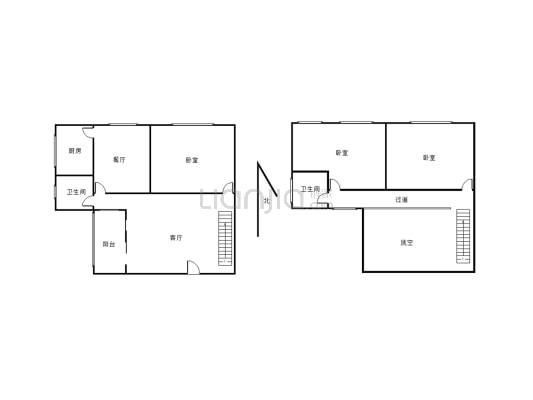 东山门卫校  一楼加高 跃层  三室两卫  业主急卖-户型图