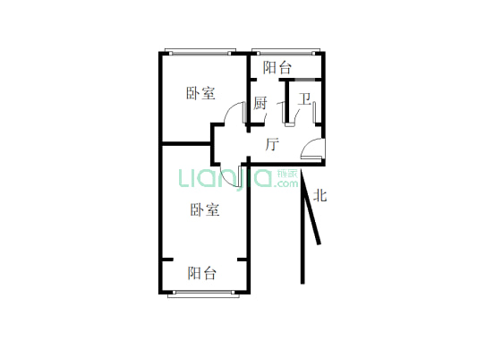华北铝业北院生活小区 2室1厅 南 北-户型图