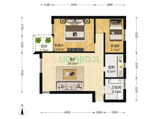 菊泉新城(陆翔路678弄) 2室1厅1卫 80平方