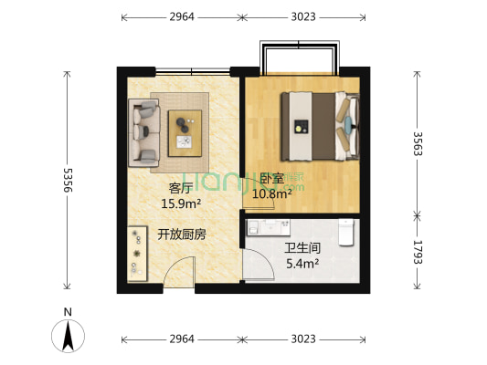 中润国际 1室1厅1卫 47平方