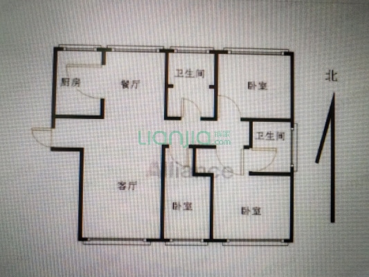 三利中和城二期B区 3室2厅 南 北-户型图
