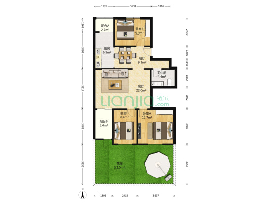 樱花园六区 3室2厅1卫 108平方