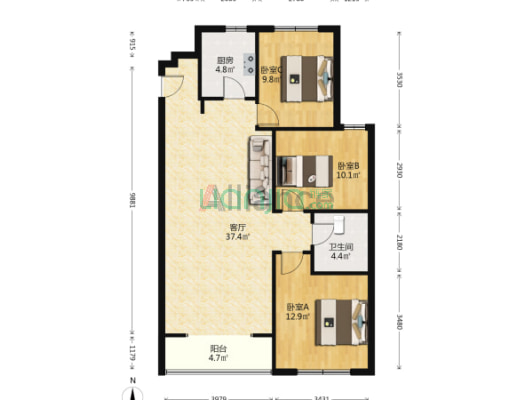 鸿盛旺京 南北通透三居 有房本 凤凰层-户型图