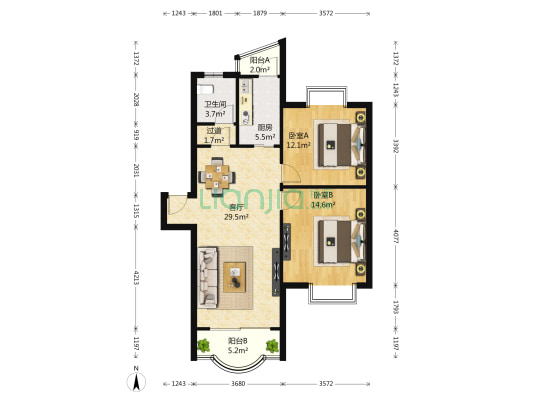明月港湾翠堤湾 2室1厅1卫 86平方