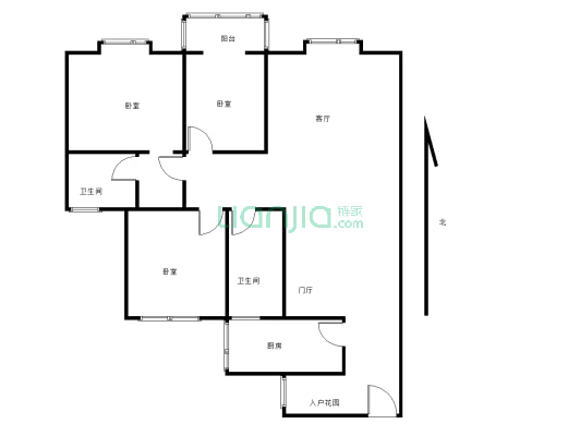 蓝湖社区精装三室双卫低楼层好房出售-户型图