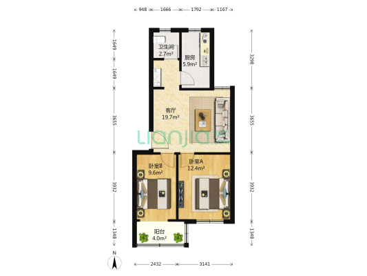 凤凰花园城静幽园 2室1厅1卫 72平方