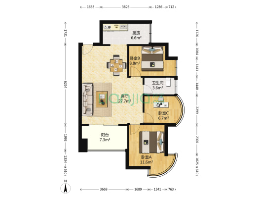 湘域熙岸 3室1厅1卫 86平方