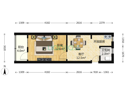 民生路 1室1厅1卫 42平方