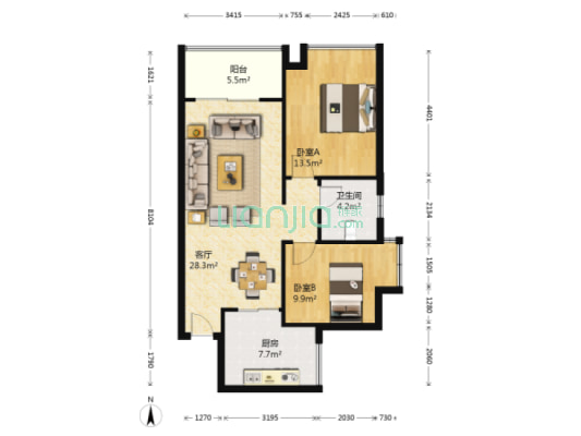 住家装修。户型方正。亦公园。配套齐全-户型图