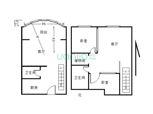 佳田西湖岸，97平复式，2室2厅1卫，精装修-户型图