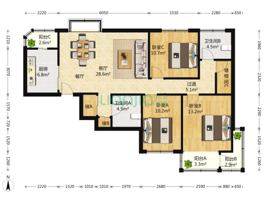 鑫康苑 3室2厅2卫 134平方