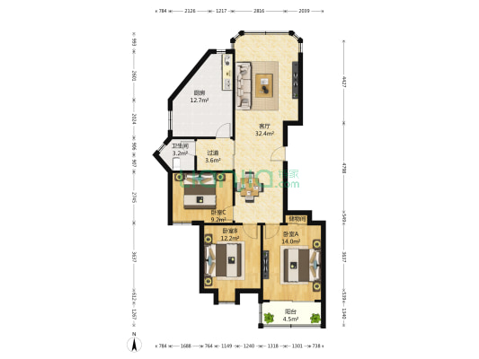 萨家湾花苑 3室1厅1卫 130平方