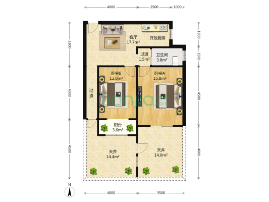 柳博小区(博二小区) 2室1厅1卫 59平方